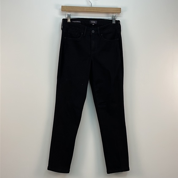 NYDJ Marilyn Straight Jeans With Catwalk Pocket Rhinestone Embroidery 2 Petite - Picture 3 of 15